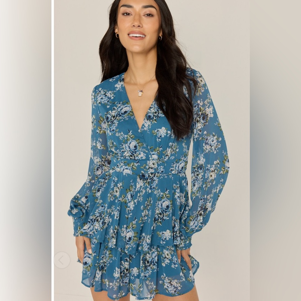 Floral Blue Long Sleeve Dress